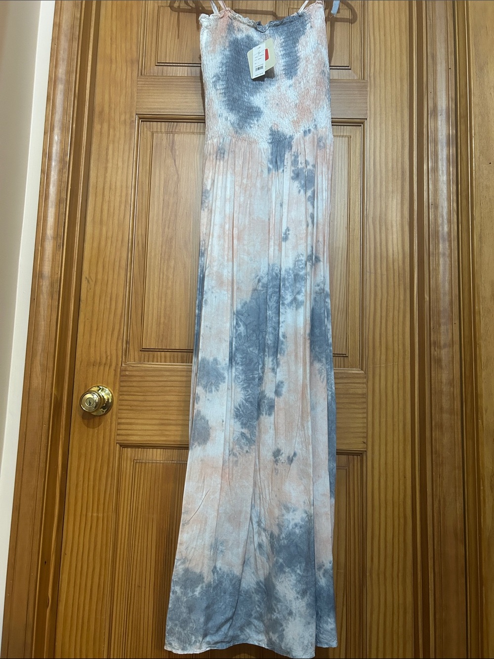 Tie-Dye Blue & Peach Maxi Dress - Soft Spaghetti Strap